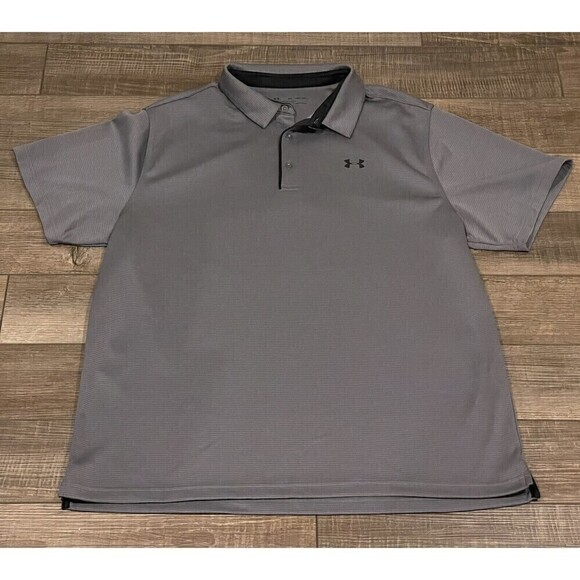 Under Armour Loose Heat Gear Golf Polo Shirt Gray Striped Adult 2XL Mens - Picture 1 of 8